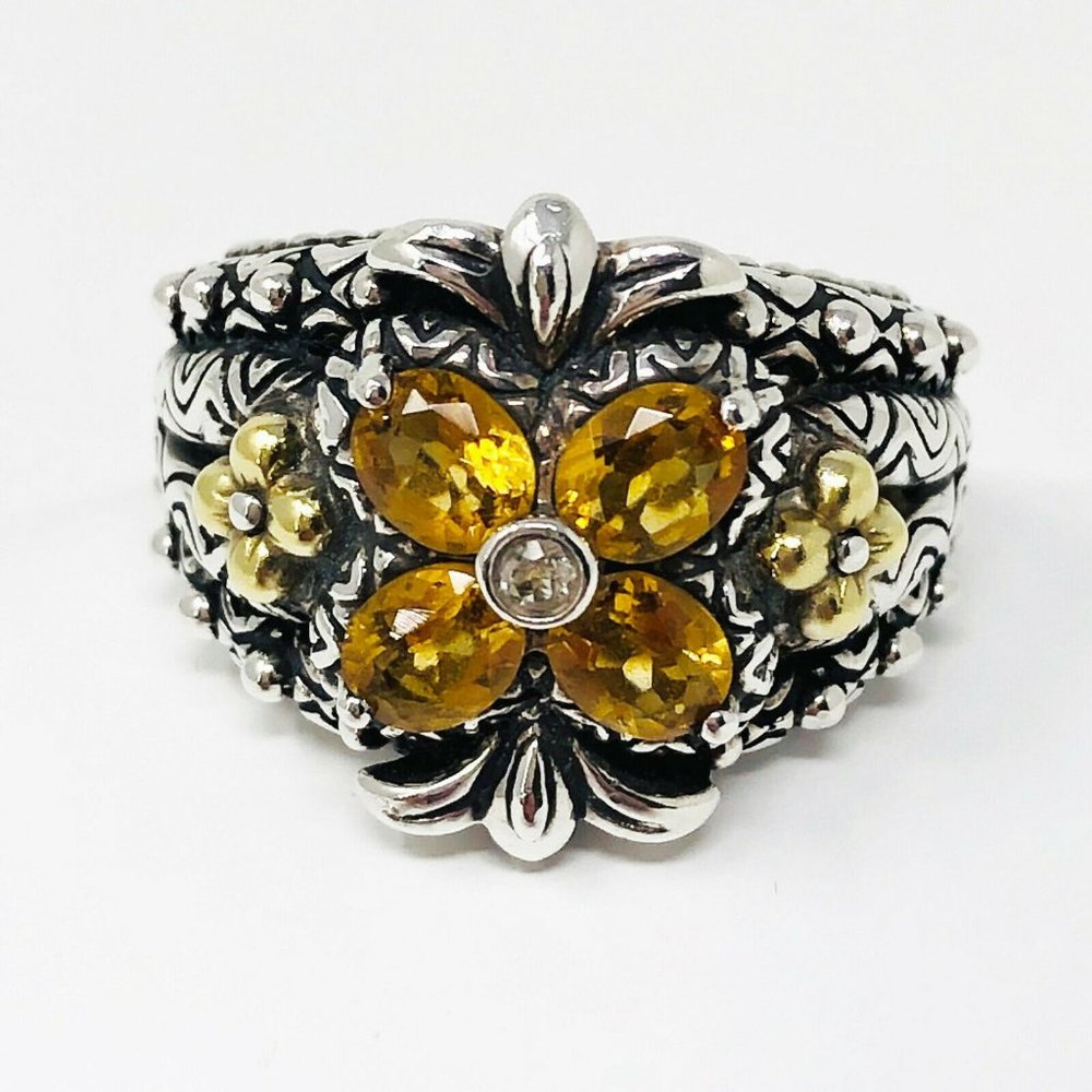 Barbara Bixby Sterling Silver 18K Gold Citrine Flower Ring Size 6 - Picture 3 of 8